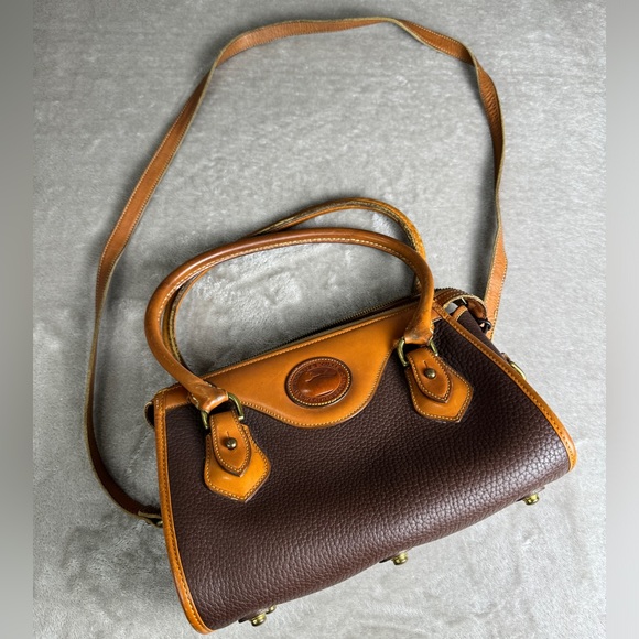 Dooney & Bourke Handbags - Vintage Dooney & Bourke Bag Purse Brown Tan All Weather Leather Boston Satchel